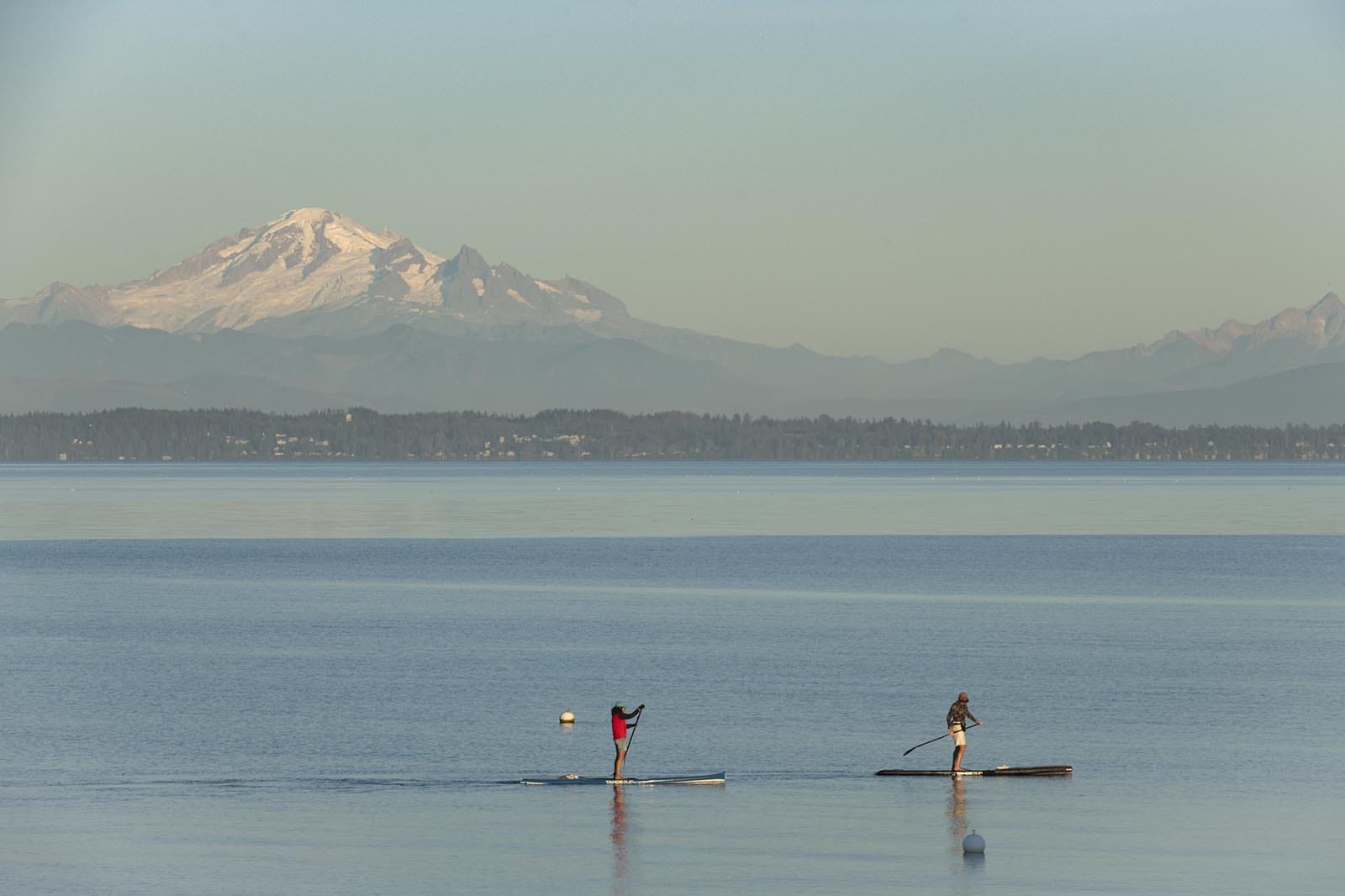 boundary bay people paddle boarding and mount baker