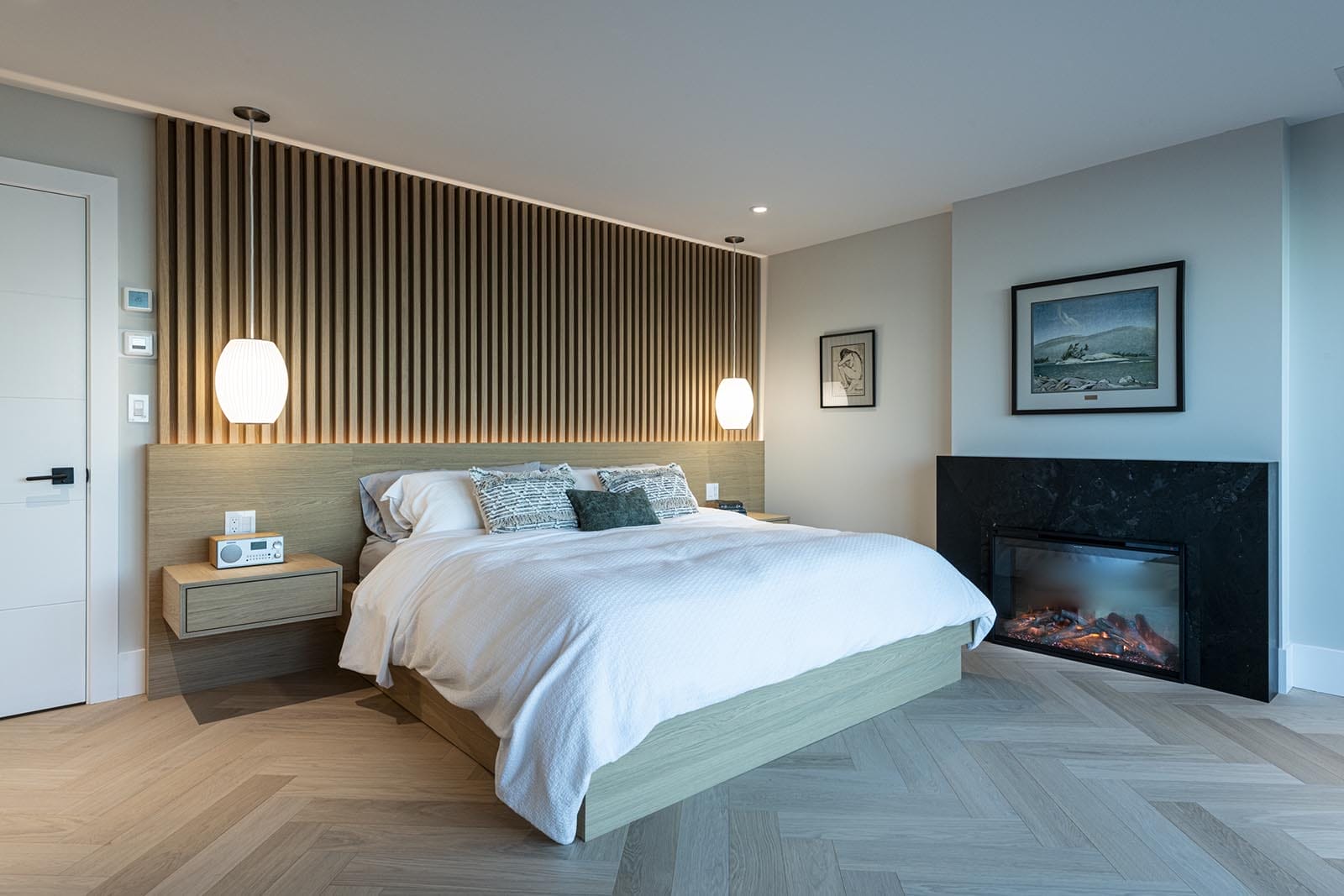 custom home bedroom with seaside view