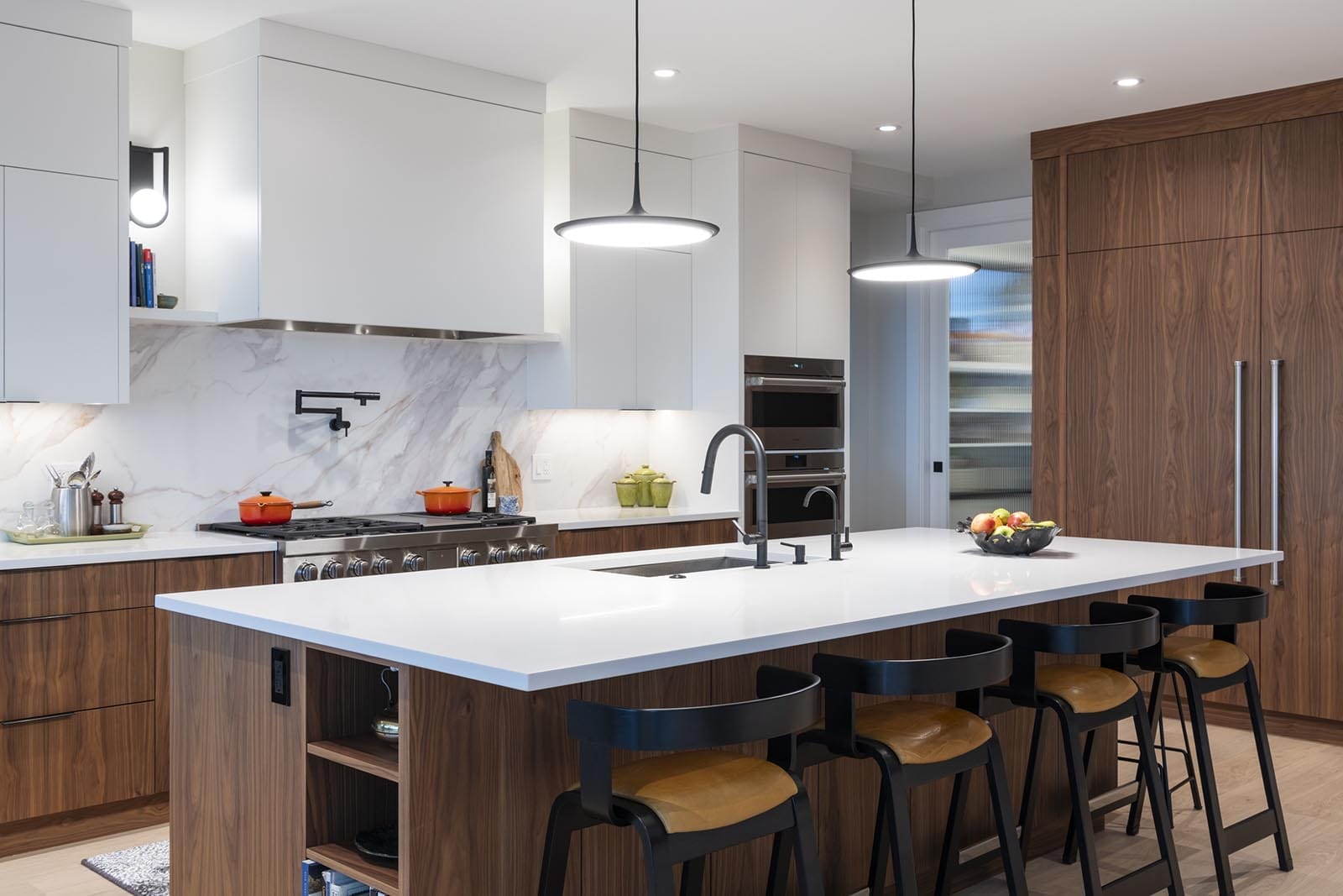 custom home open kitchen with seaside view